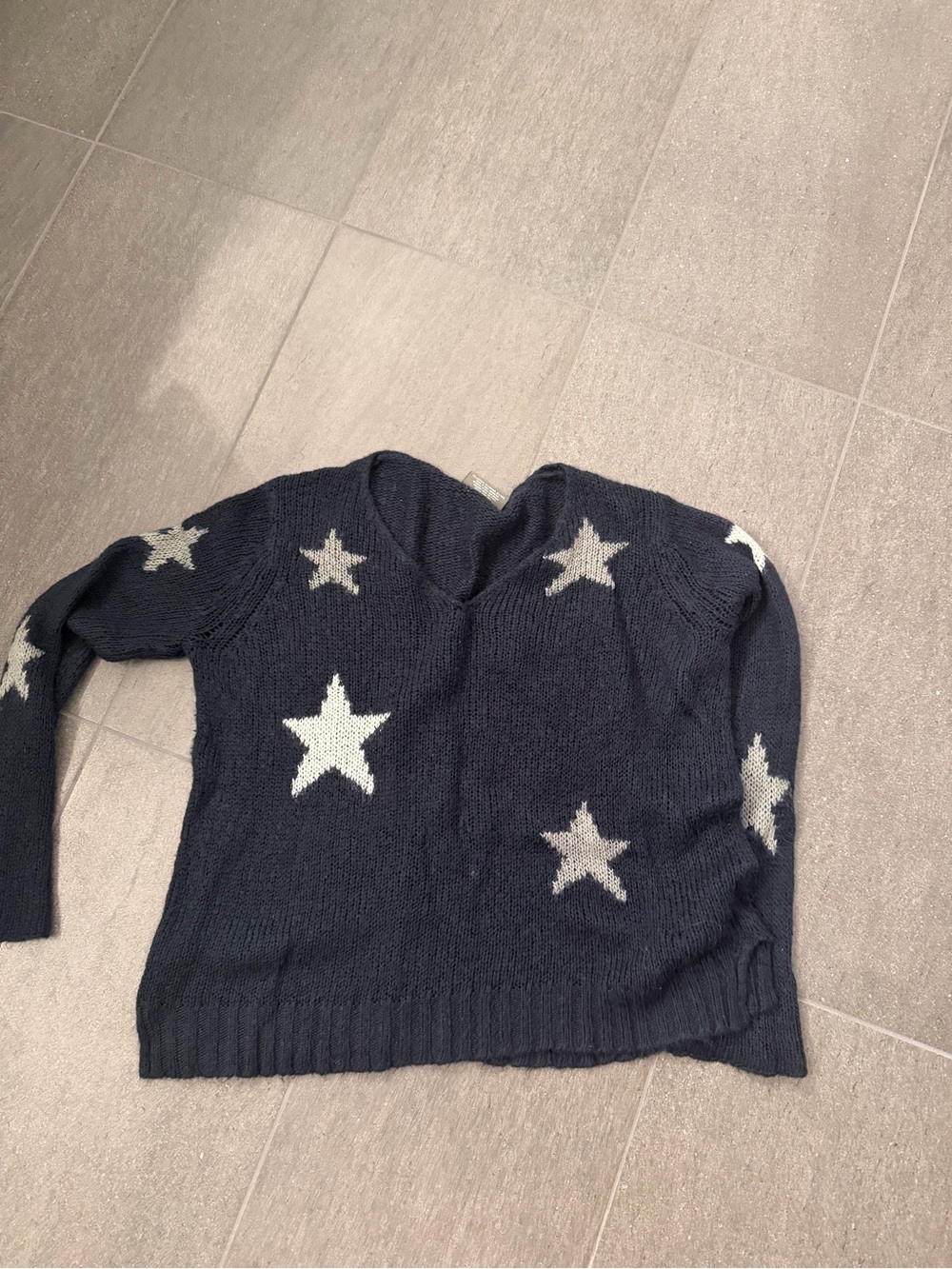 Wooden Ships Navy V-Neck Star Knit Sweater